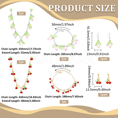 2 Styles Strawberry Cherry Iron Acrylic Pendant Necklaces & Dangle Earrings & Bracelets Set for Girl SJEW-HY0001-05-1