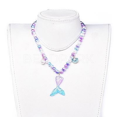 Plastic Imitation Pearl Stretch Bracelets and Necklace Jewelry Sets X-SJEW-JS01053-02-1