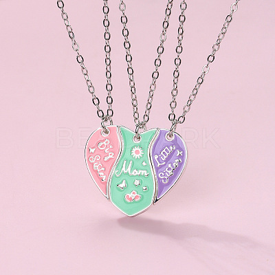 3Pcs Alloy Enamel Mom Daughter Heart Magnetic Pendant Necklace Sets for Mother's Day FS-WG5C723-02-1