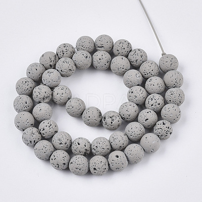 Spray Painted Natural Lava Rock Beads Strands G-N0324-B-02-1