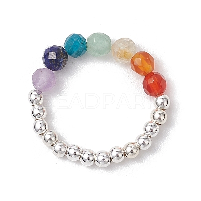 Natural Amethyst & Natural Lapis Lazuli & Natural Apatite & Natural Green Aventurine & Natural Citrine & Brass Beads Chakra Rings RJEW-TA00185-02-1