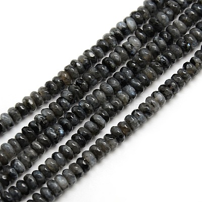Faceted Natural Labradorite Rondelle Bead Strands G-M065-4mm-01-1