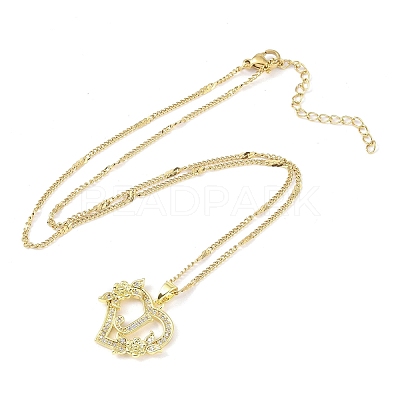 304 Stainless Steel Heart Pendant Necklaces with Cubic Zirconia NJEW-H029-01G-J-1