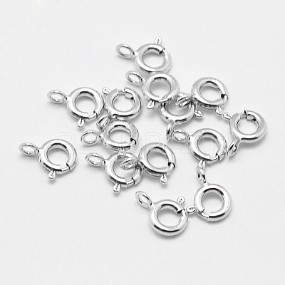 Anti-Tarnish Rhodium Plated 925 Sterling Silver Spring Ring Clasps STER-K167-076A-P-1