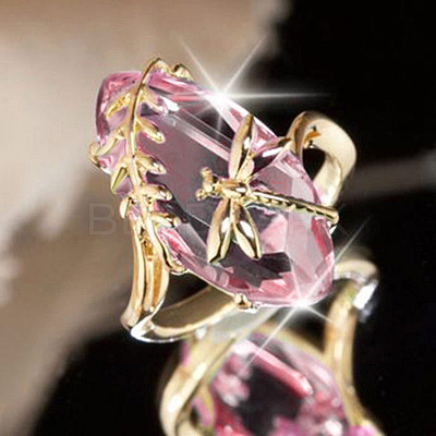 Leaf & Dragonfly Brass Glass Finger Rings FS-WGB6037-05-1