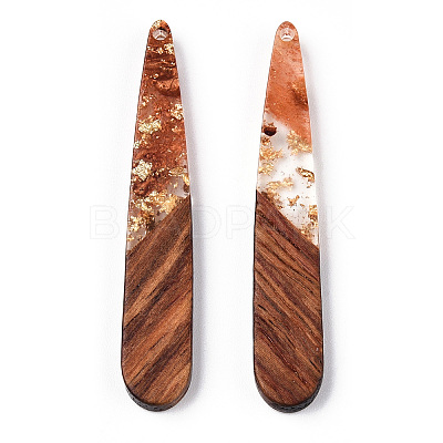 Transparent Resin & Walnut Wood Pendants X-RESI-N039-69D-1