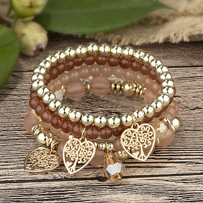 Acrylic & Glass Beaded Stretch Bracelet Sets WG37C2F-01-1