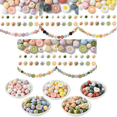 48Pcs 14 Styles Food Grade Eco-Friendly Silicone Focal Beads DIY-YW0008-83A-1