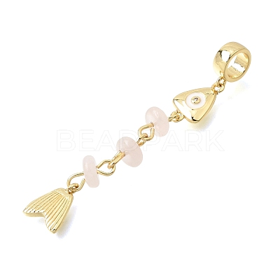 Brass Pave Cubic Zirconia Clear Cubic Zirconia & Natural Rose Quartz & Enamel European Dangle Charms GG-CBA3401-01G-B07-1