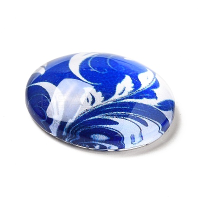 Blue and White Floral Printed Glass Cabochons X-GGLA-A002-18mm-XX-1