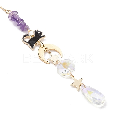 Teardrop Glass & Natural Amethyst Beads Hanging Suncatchers HJEW-JM04611-1
