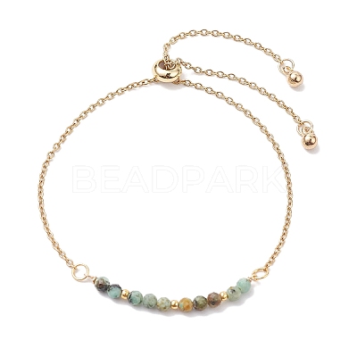 Faceted Round Natural African Turquoise(Jasper) Slider Bracelets BJEW-JB10233-01-1