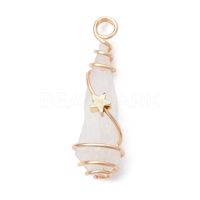 Electroplated Natural Quartz Crystal Dyed Copper Wire Wrapped Pendants PALLOY-JF02326-01-1