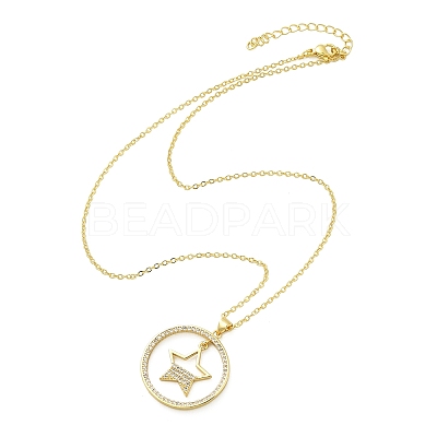 Brass Micro Pave Clear Cubic Zirconia Ring Pendant Necklaces NJEW-P322-A01-G-1