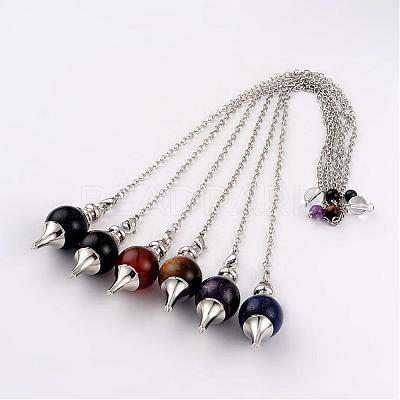 Natural & Synthetic Mixed Stone Sphere Dowsing Pendulums BJEW-E292-A-1