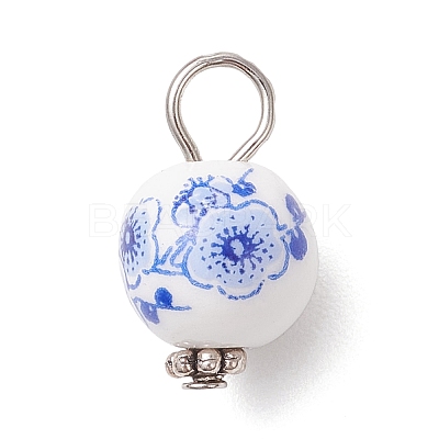 Handmade Flower Printed Porcelain Ceramic Pendants PALLOY-JF03928-1