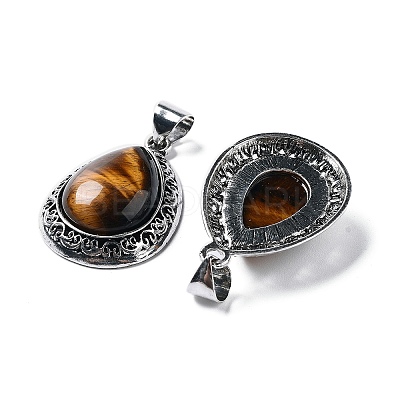 Natural Tiger Eye Teardrop Pendants G-A093-03AS-03-1