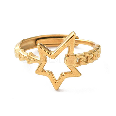 Ion Plating(IP) 304 Stainless Steel Hollow Star Adjustable Rings RJEW-D006-23G-1