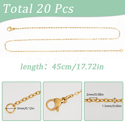 20Pcs Classic Plain 304 Stainless Steel Flat Cable Chain Necklaces Set NJEW-SC0001-22-1