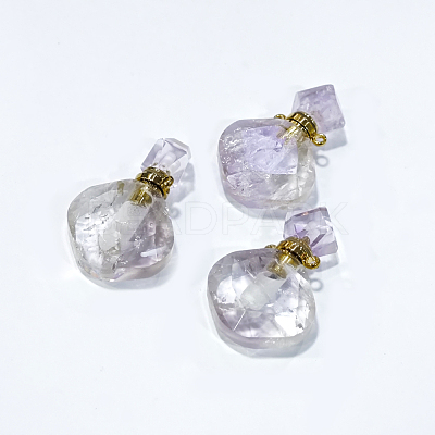 Rhombus Natural Amethyst Perfume Bottle Pendants G-H241-01D-G-01-1