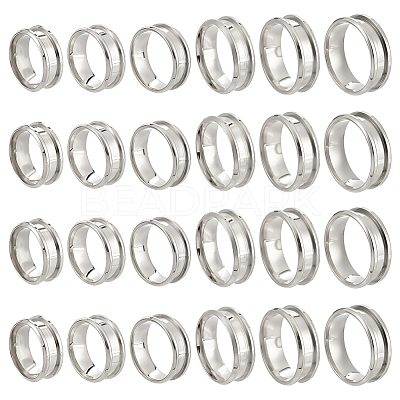24Pcs 6 Styles 201 Stainless Steel Grooved Finger Ring Settings STAS-ME0003-12P-1