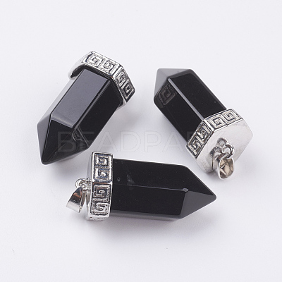 Natural Dyed & Heated Black Agate Pointed Pendants G-E442-03P-1