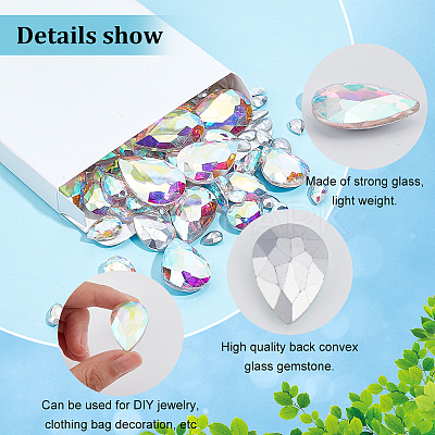 94Pcs 6 Style Pointed Back Glass Rhinestone Cabochons RGLA-FG0001-07-1