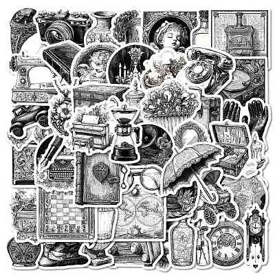 50Pcs Vintage Items Themes Paper Sticker STIC-C012-19-1