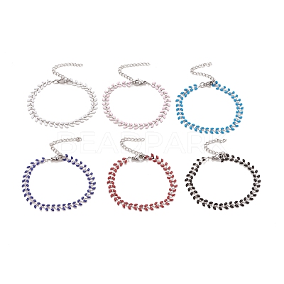 Enamel Wheat Link Chains Bracelet BJEW-P271-02P-1