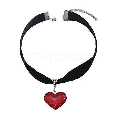 Gothic Heart Alloy Pave Glass Pendant Black Velvet Cord Choker Necklaces for Women FS-WG59BE3-01-1