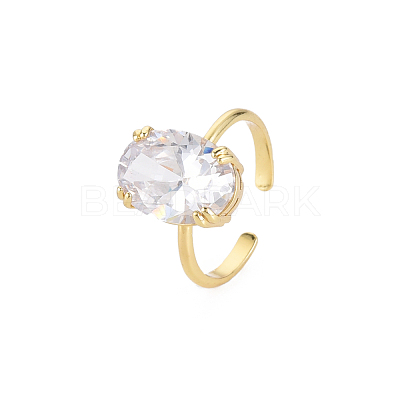 Oval Glass Open Cuff Ring RJEW-S049-001G-01-1