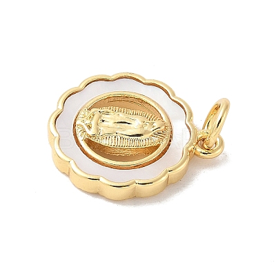 Brass Pave Natural White Shell Pendants KK-S522-06D-G-1