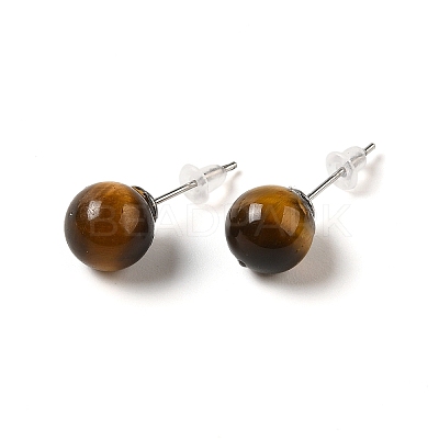 Natural Tiger Eye Stud Earrings G-B075-02P-07-1