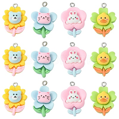 40Pcs 4 Styles Opaque Resin Pendants RESI-CJ0002-85-1