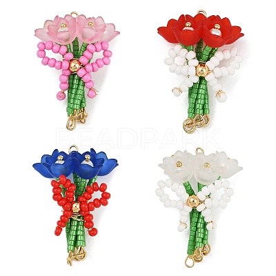 4Pcs 4 Colors Handmade Glass Beaded Flower with Bowknot Pendants PALLOY-MZ00753-1