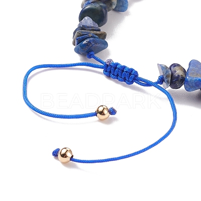 Natural Lapis Lazuli Chips & Resin Evil Eye Braided Bead Bracelet BJEW-JB08495-03-1