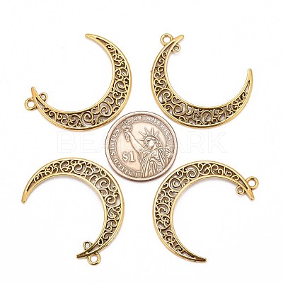 Tibetan Style Alloy Hollow Moon  2-Loop Link Pendants TIBEP-5312-AG-LF-1