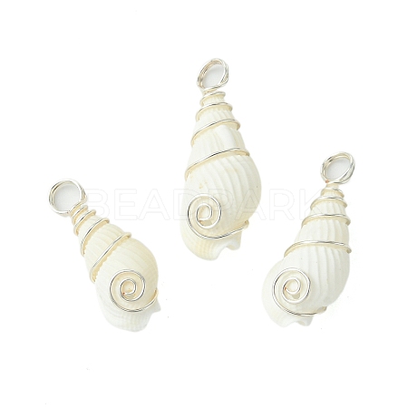 Natural Trumpet Shell Pendants PALLOY-JF02794-02-1