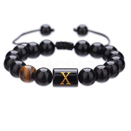 Adjustable Natural Tiger Eye and Glass Beaded Braided Bead Bracelets for Men Women FS-WGD7D76-24-1