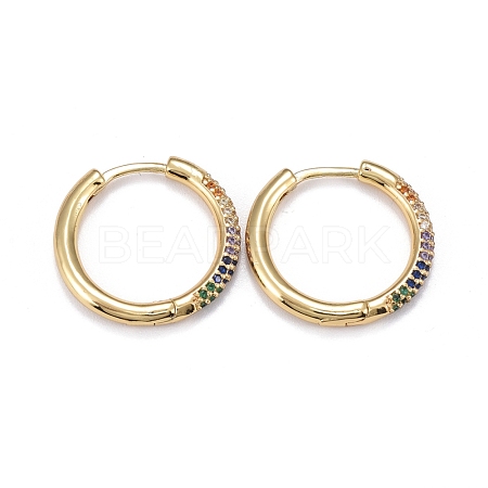 Brass Micro Pave Cubic Zirconia Huggie Hoop Earrings EJEW-K083-36G-A-1