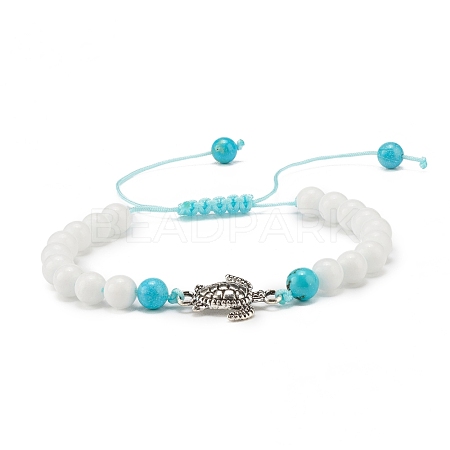 Natural Malaysia Jade & Howlite Braided Bead Bracelets Set with Alloy Tortoise BJEW-JB08065-01-1