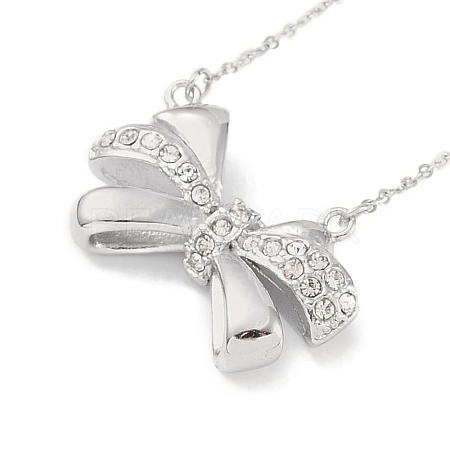 304 Stainless Steel Crystal Rhinestone Cable Chain Bowknot Pendant Necklaces for Women NJEW-C055-09P-1