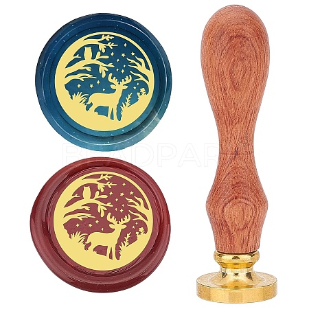 Brass Wax Seal Stamp with Rosewood Handle AJEW-WH0412-0039-1