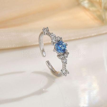 Brass Micro Pave Clear Cubic Zirconia Cuff Open Rings for Women WG0E64E-02-1