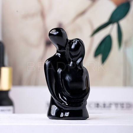 Natural Obsidian Carved Healing Hug Couple Figurines PW-WG14347-03-1