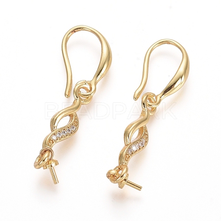 Brass Micro Pave Clear Cubic Zirconia Earring Hooks X-ZIRC-L086-008G-1