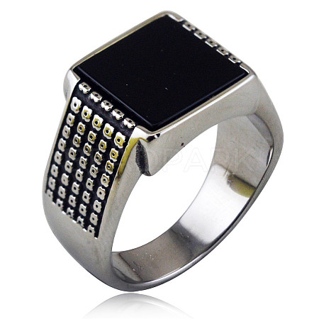 304 Stainless Steel with Natural Obsidian Finger Rings FS-WGC2D4C-15-1