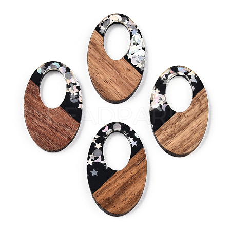 Opaque Resin & Walnut Wood Pendants RESI-N039-62C-1