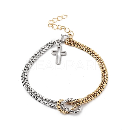 New stainless steel gold square bead chain cross double-layer chain bracelet for men and women's bracelets GK1809-3-1
