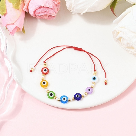 Adjustable Handmade Evil Eye Lampwork Beads Braided Bead Bracelets for Men Women BJEW-JB12485-02-1
